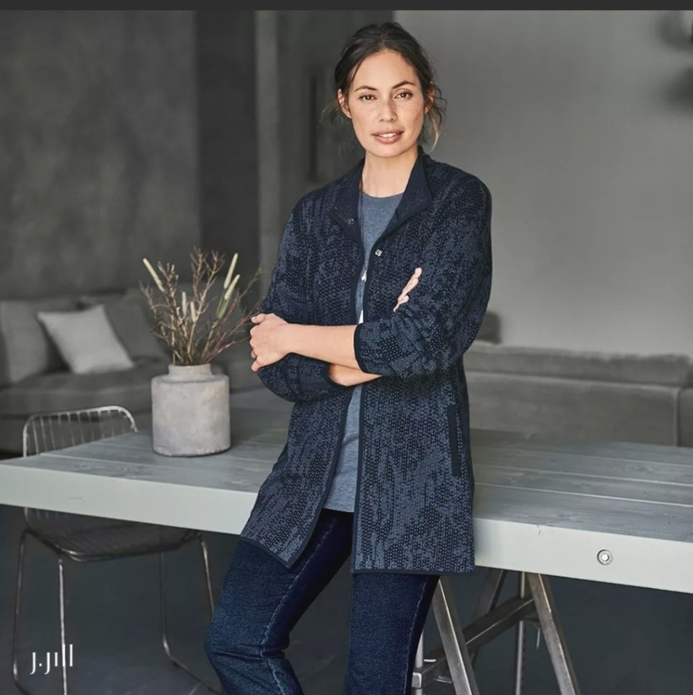 NWT J.Jill Pure Jill Jacket Coat Jacquard Cardigan size Medium